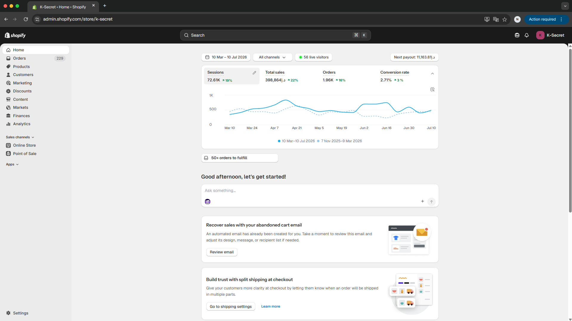 K-Secret Shopify performance after working with Nordec