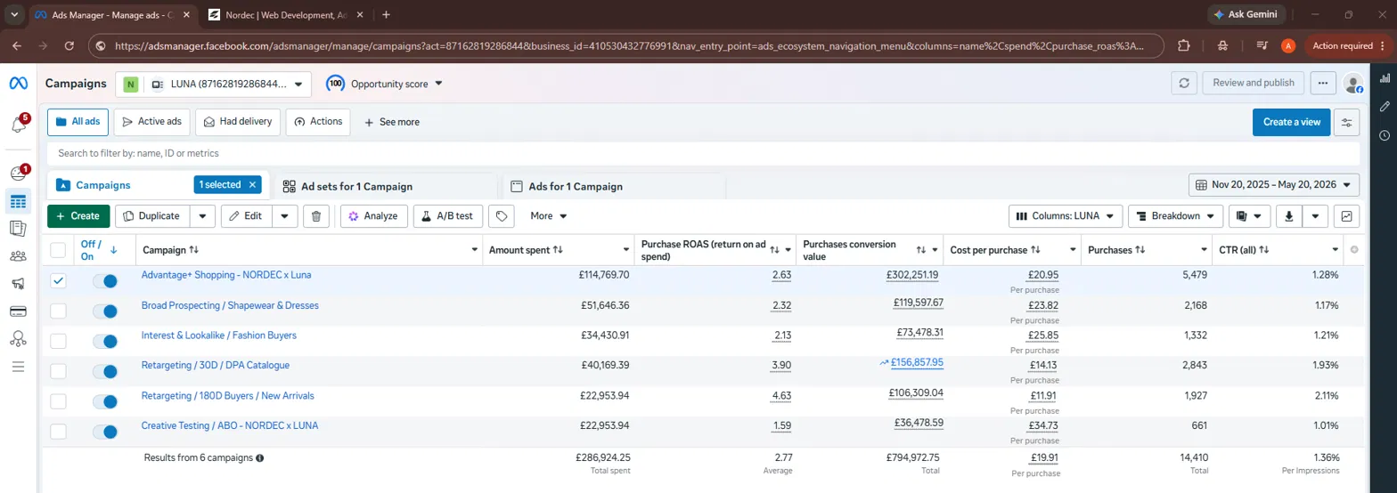 Luna Meta Ads Manager results